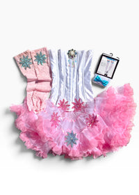 MARIE MUSE ♡ DEADSTOCK 90s/Y2K

An extraordinary handmade 7-piece vintage Marie Antoinette-inspired costume in white, blush pink + aqua.

The centerpiece is an authentic 1990s deadstock white satin corset with heavy-duty steel boning, hook-front closure, adjustable lace-up back and oversized hand-embellished pink floral appliqués.