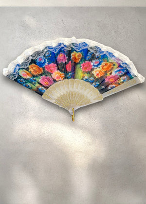 Vintage Lacey Hand Fan – Authentic 90s-Y2K Rainbow Floral, Foldable & Compact
