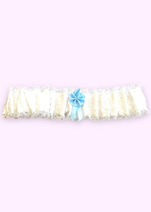 Vintage Lacey White Thigh-Garter Band with Pastel Blue Ribbon | 90s Coquette Style