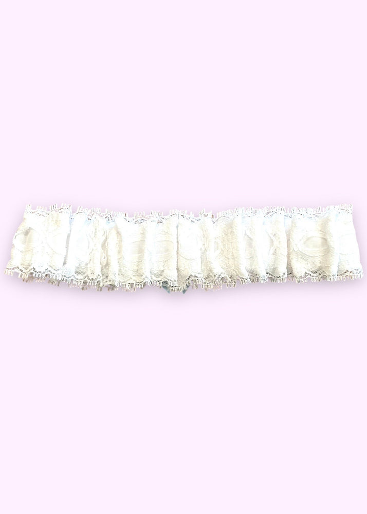 Vintage Lacey White Thigh-Garter Band with Pastel Blue Ribbon | 90s Coquette Style
