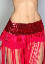 90s Showgirl Handmade Red Fringe Sequin Tube Top Dress / Flapper Midi Skirt – Vintage Costume