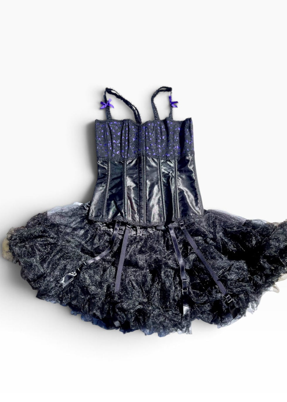 Vintage Y2K Saloon Tavern Wench 3PC Set | corset Satin shorts Black Petticoat M/L