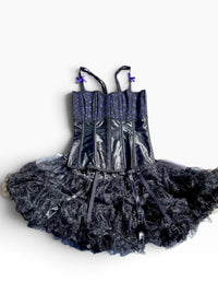 Vintage Y2K Saloon Tavern Wench 3PC Set | corset Satin shorts Black Petticoat M/L