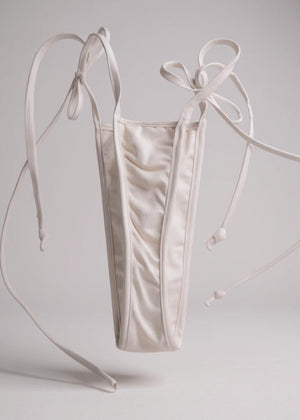 Y2K Tie Side Thong Bikini Bottom – Shimmer Pastel Blue, White & More