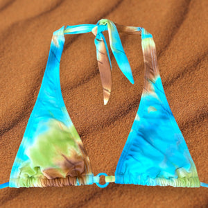 Y2K Minimalist Boho Tie Dye O-Ring Padded Halter Slide Bikini Top