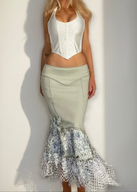 Y2K Fairycore Patchwork Low-Rise Denim Midi Skirt