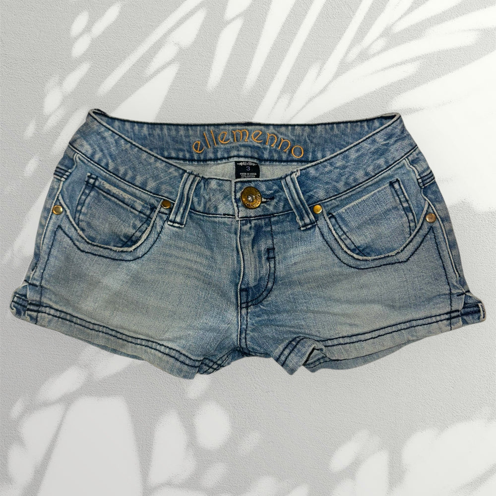 Y2K Low-Rise Denim Jorts Boho Rainbow Embroidered Festival Shorts