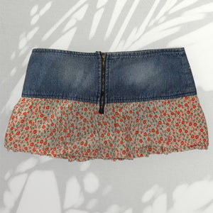 Y2K Low Rise Dainty Floral Ruffle Denim Mini Skirt