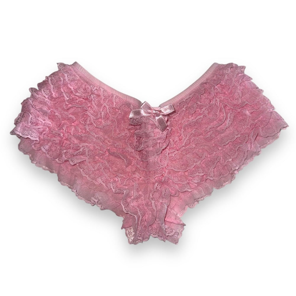 Y2K Low Waisted Sheer Lacey Pink Ruffle Bloomers | Coquette Cheeky Booty Shorts