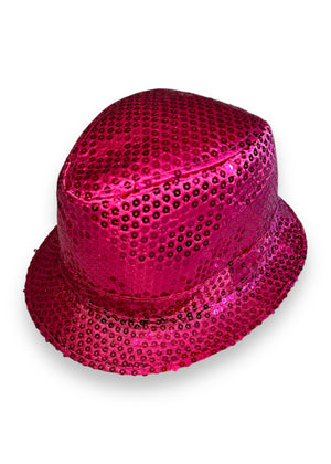 Y2K Mob Wife Pink Sequin Hat Gangster Cosplay Fedora Costume Accessory