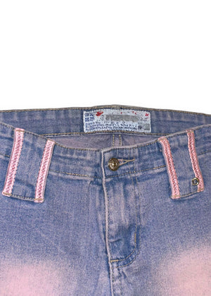 Y2K Pink Embroidered Strappy Low-Rise Flared Pocketless Jeans – Size 4