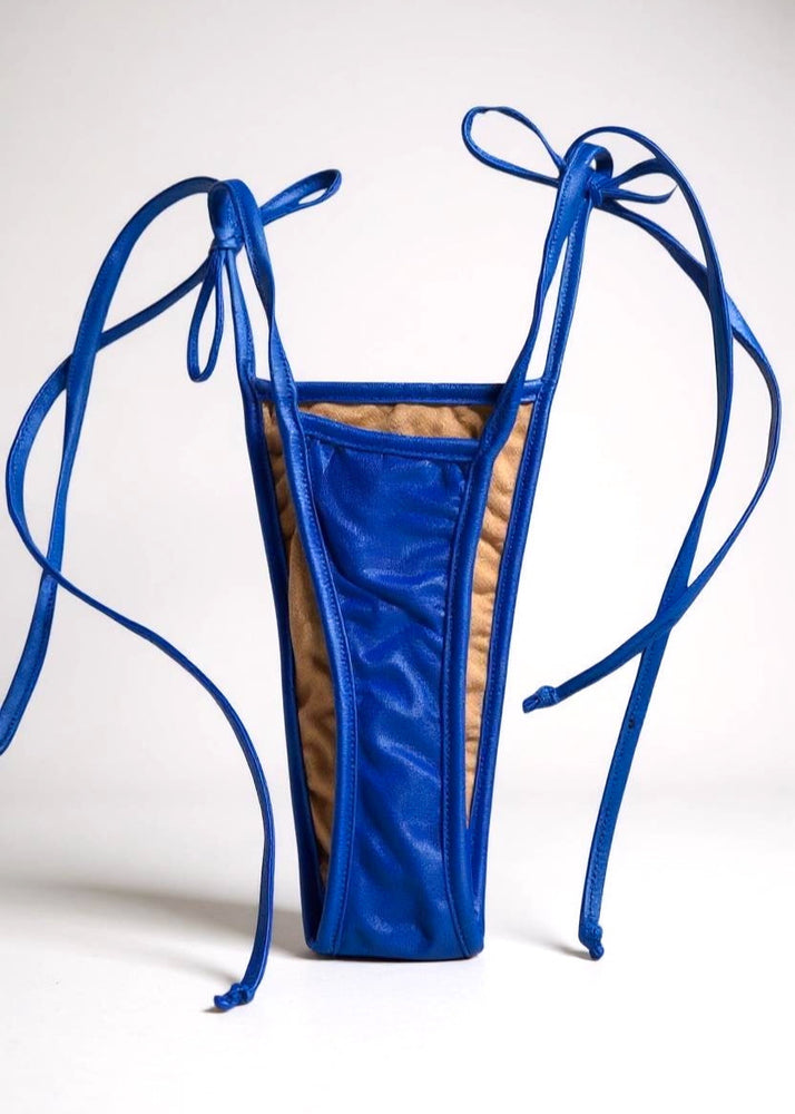 Y2K Tie Side Thong Bikini Bottom – Shimmer Pastel Blue, White & More