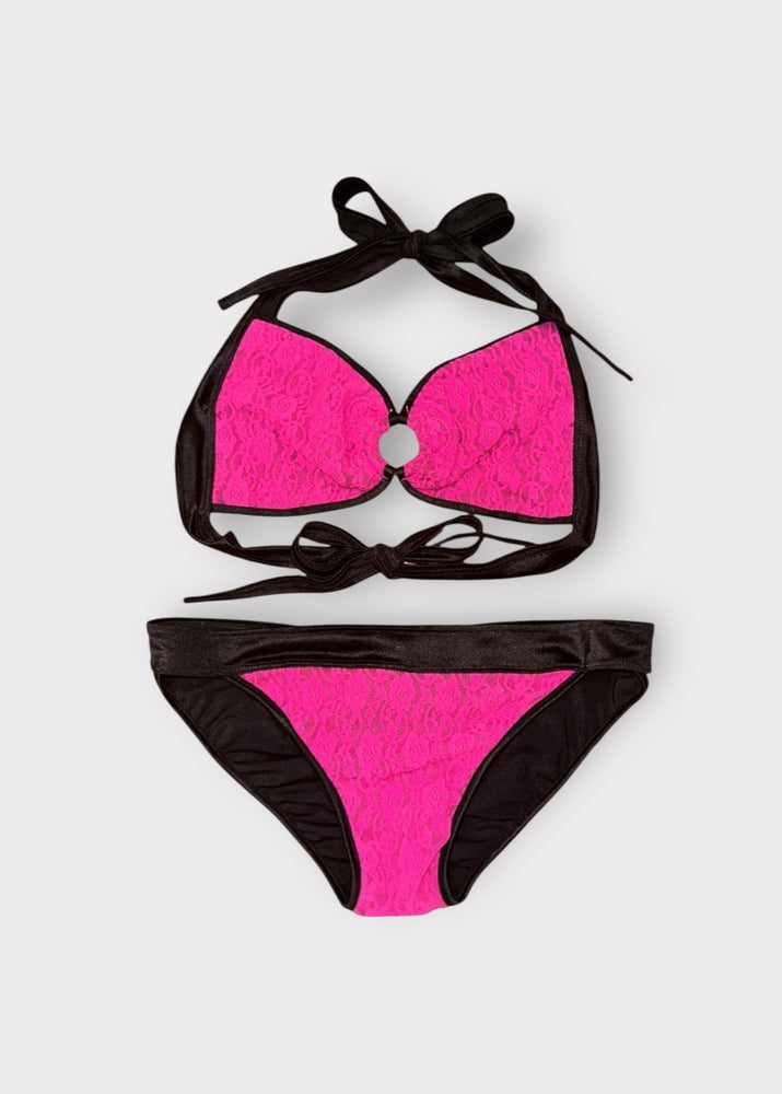 Y2K Scrunch Butt Lace Bikini Set – Hot Pink USA Vintage (M)