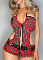 Y2K Sexy Schoolgirl Costume Romper – Cutout Bootyshorts (XS)