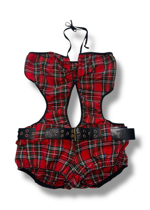 Y2K Sexy Schoolgirl Costume Romper – Cutout Bootyshorts (XS)