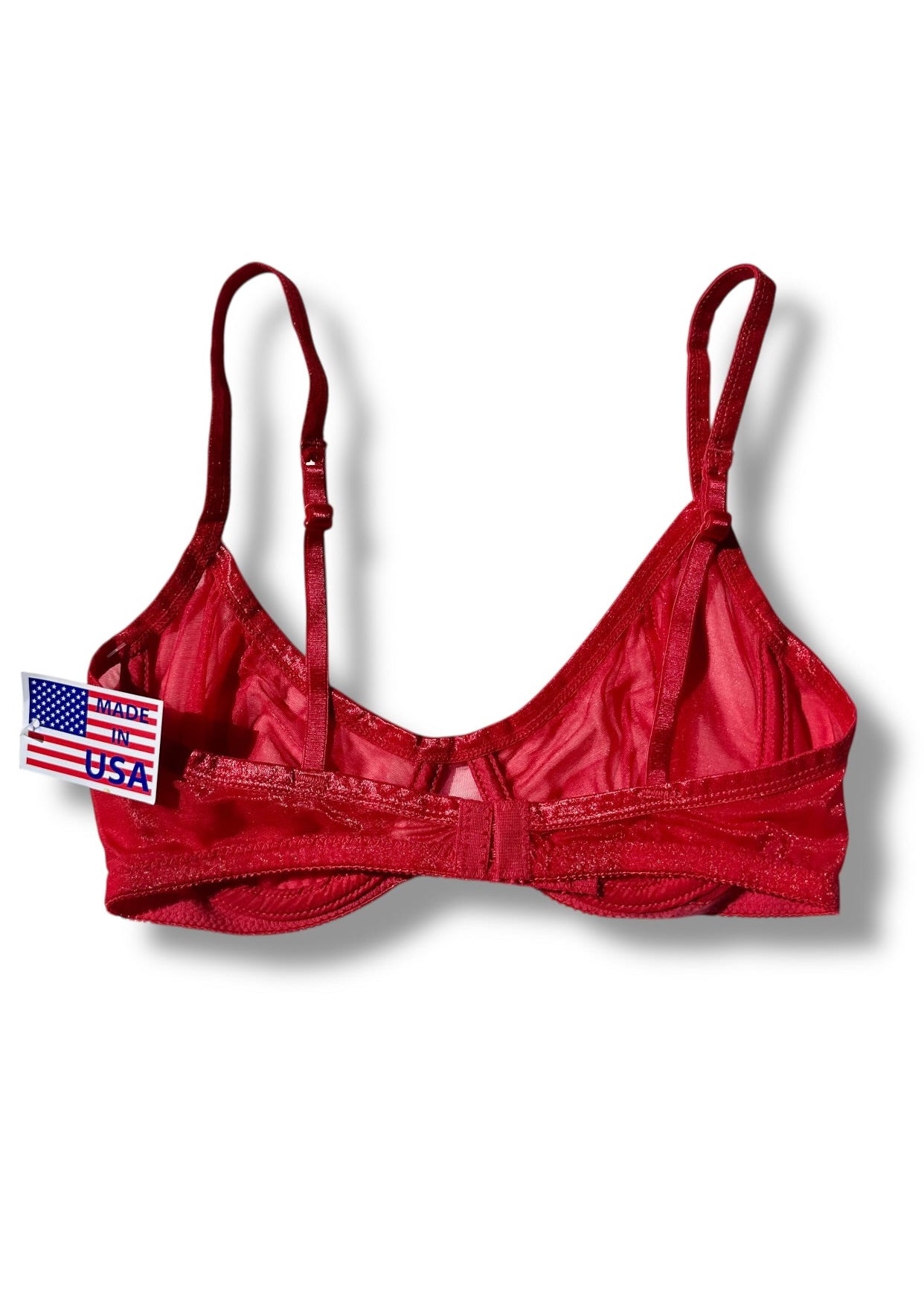 Transparent Mesh Plunge Unlined Bra White, Red Denali Brand Transparent Mesh Plunge Unlined Bra White, Red Denali Brand