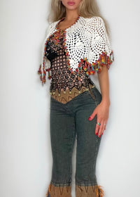 Y2K Ivory Crochet Fringe Bolero | Coquette Holiday Gift | Fairycore Vintage