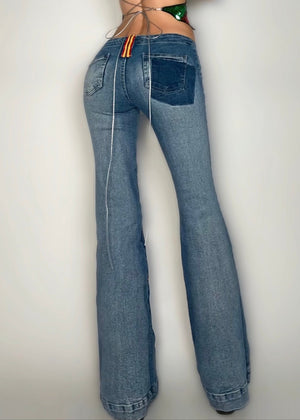 Y2K Rare Embroidered Army Of Love, Low-Rise Flared Patchwork Jeans – Size 2