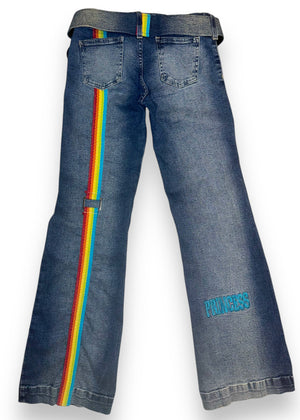 Y2K Rare Rainbow Bondage Flared Jeans & Heart Belt – Size 4