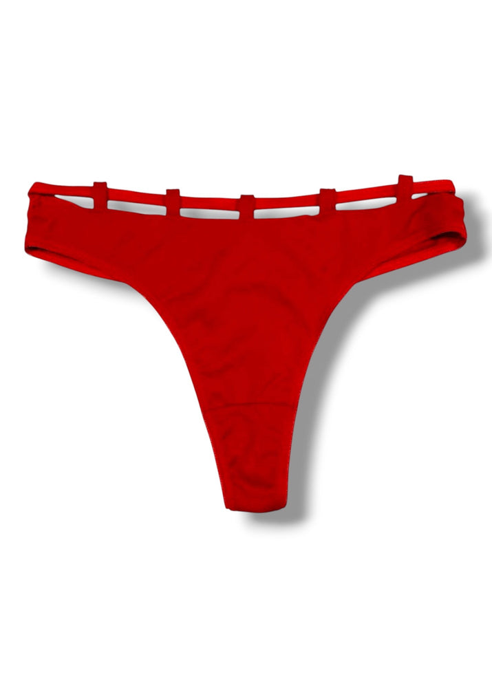 Y2K Red, Black Strappy Thong Panty | Cutout Whale Tail | 2000s Deadstock Vintage