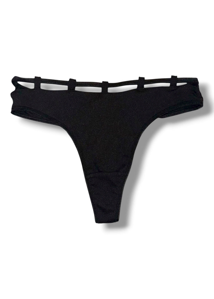 Y2K Red, Black Strappy Thong Panty | Cutout Whale Tail | 2000s Deadstock Vintage