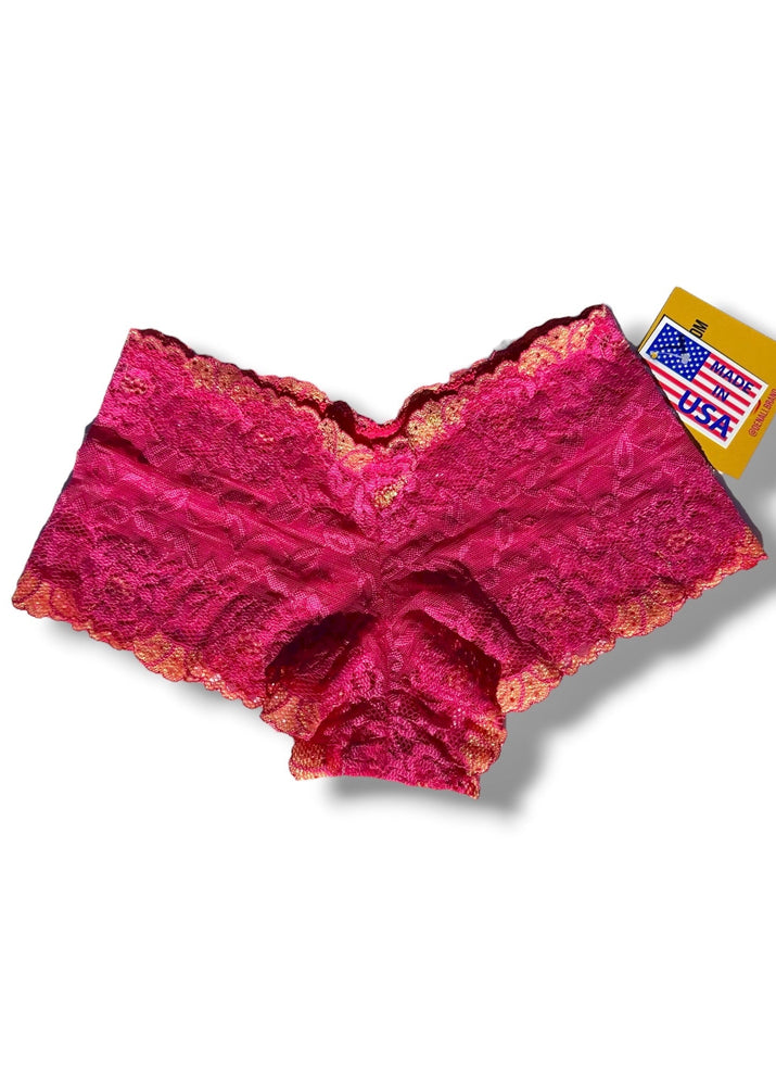 Y2K Sheer Embroidered Floral Lace Booty Short Bloomer Panty | Hot Pink
