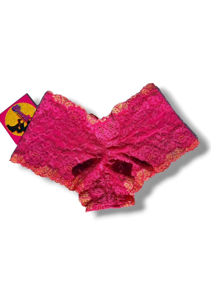 Y2K Sheer Embroidered Floral Lace Booty Short Bloomer Panty | Hot Pink