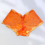 Y2K Sheer Embroidered Floral Lace Booty Short Bloomer Panty | Tangerine