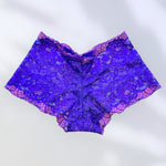 Y2K Sheer Embroidered Floral Lace Booty Short Bloomer Panty | grape