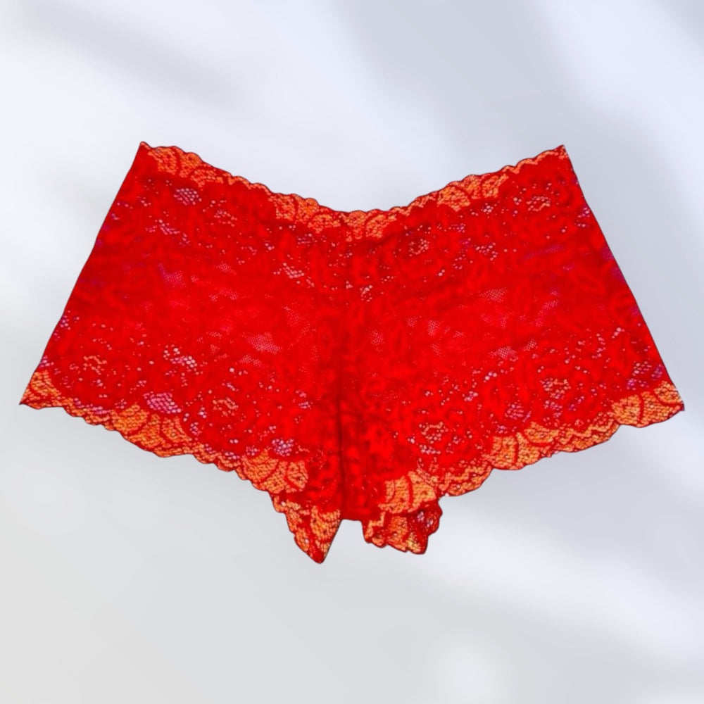 Y2K Sheer Embroidered Floral Lace Booty Short Bloomer Panty | Red Hot