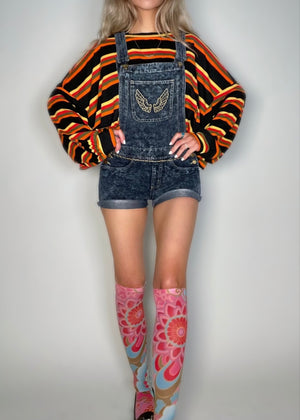 Y2K Shorts Overall Angel Embroidery Stretchy Festival Romper