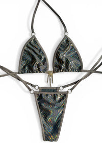 Y2K Rhinestone Micro Bikini S/M – Handmade Diamanté Thong Bikini Set, Holographic Festival Bikini, Rave Outfit, Brazilian Tie Side Bikini