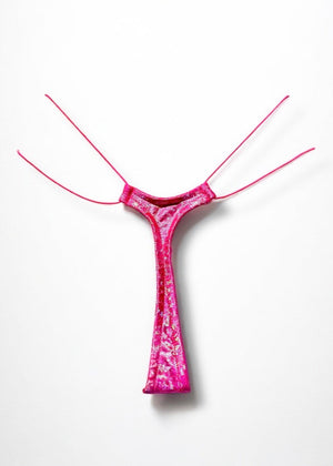 Y2K Metallic Thong Bikini Bottom – Pink Holographic | Dragon Print, USA-Made Deadstock