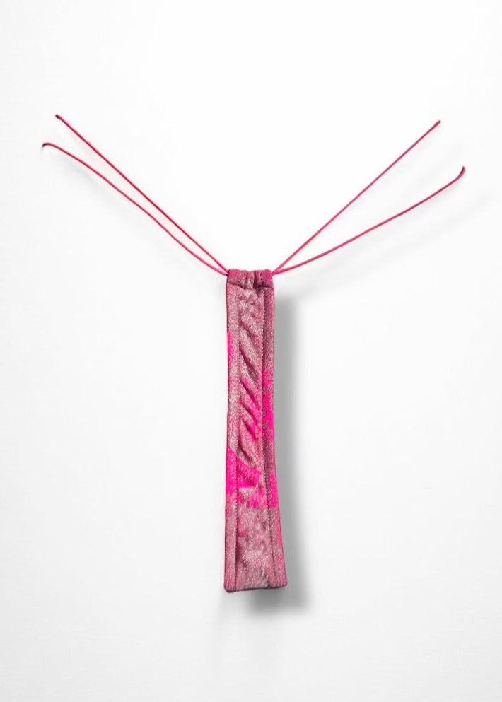 Y2K Metallic Thong Bikini Bottom – Pink Holographic | Dragon Print, USA-Made Deadstock