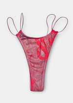 Y2K Metallic Thong Bikini Bottom – Pink Holographic | Dragon Print, USA-Made Deadstock