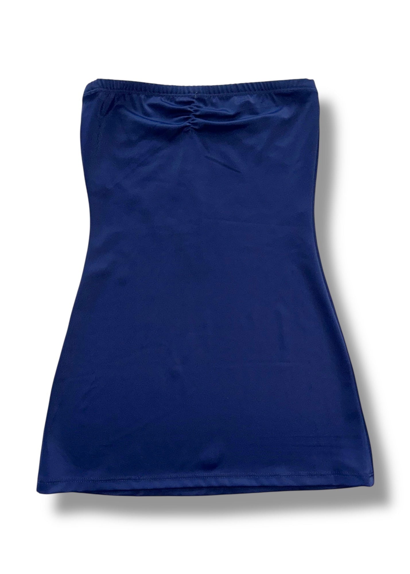 Blue strapless dress on a white background