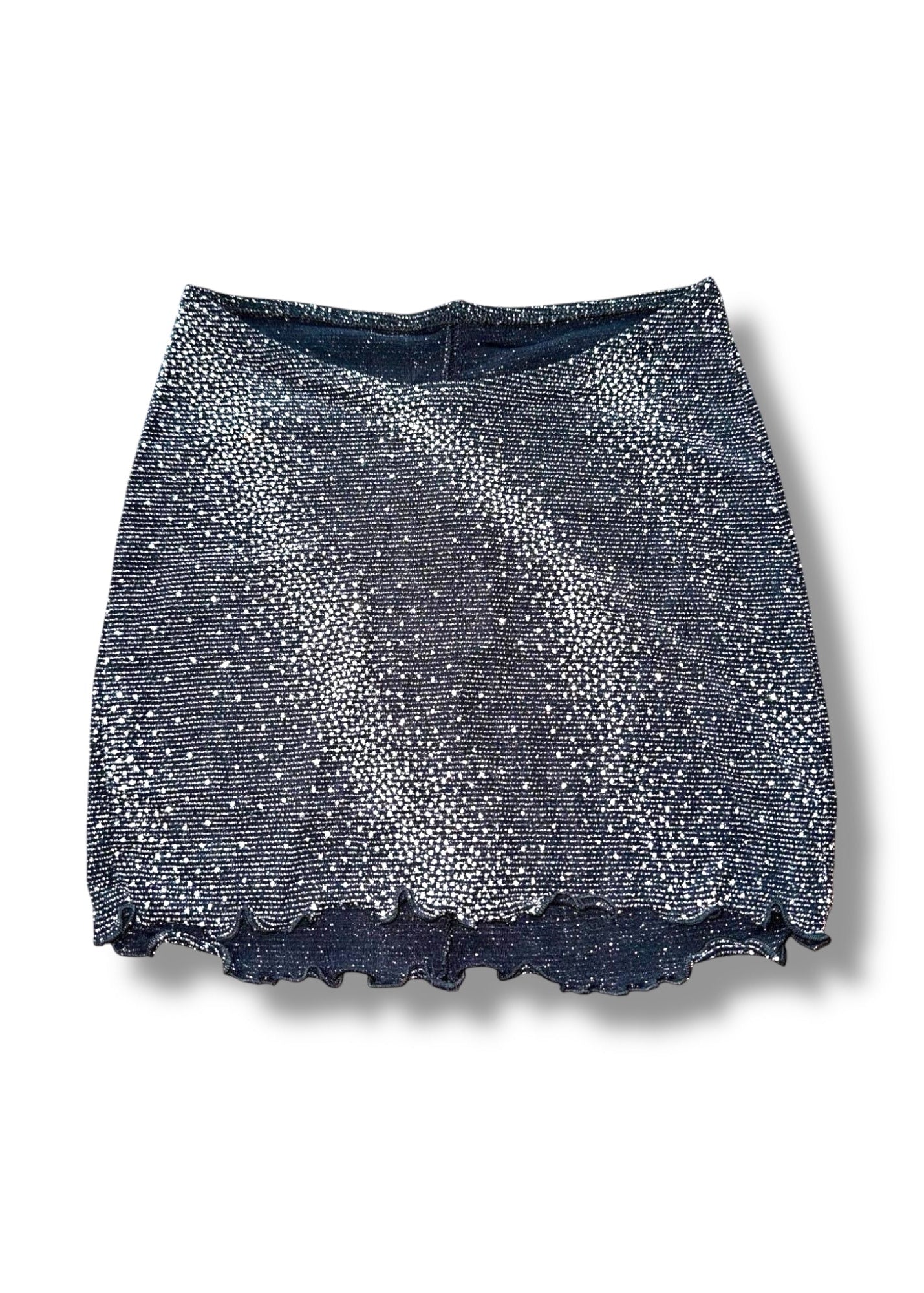 Navy blue sequin skirt on a white background