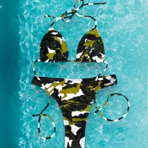 Y2K Retro Forest Green Camo Slide Triangle Bikini Top