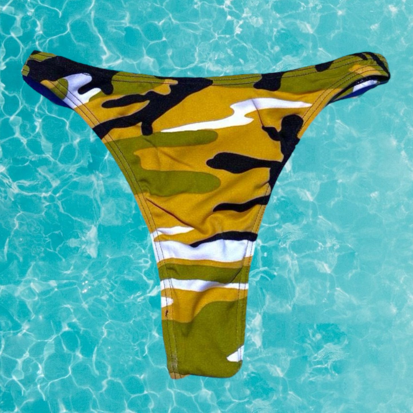 Y2K Boho Camo Thong Bikini Bottom