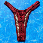 Satin Shimmer Ultra Flattering Thong Bikini Bottom | Cranberry