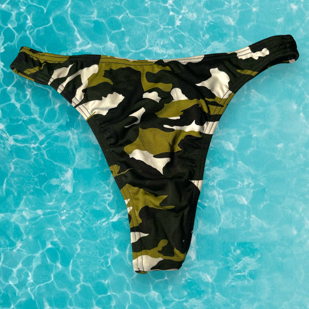 Y2K Retro Forest Green Camo Slide Triangle Bikini Top