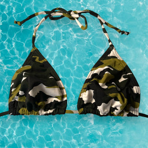 Y2K Retro Forest Green Camo Slide Triangle Bikini Top