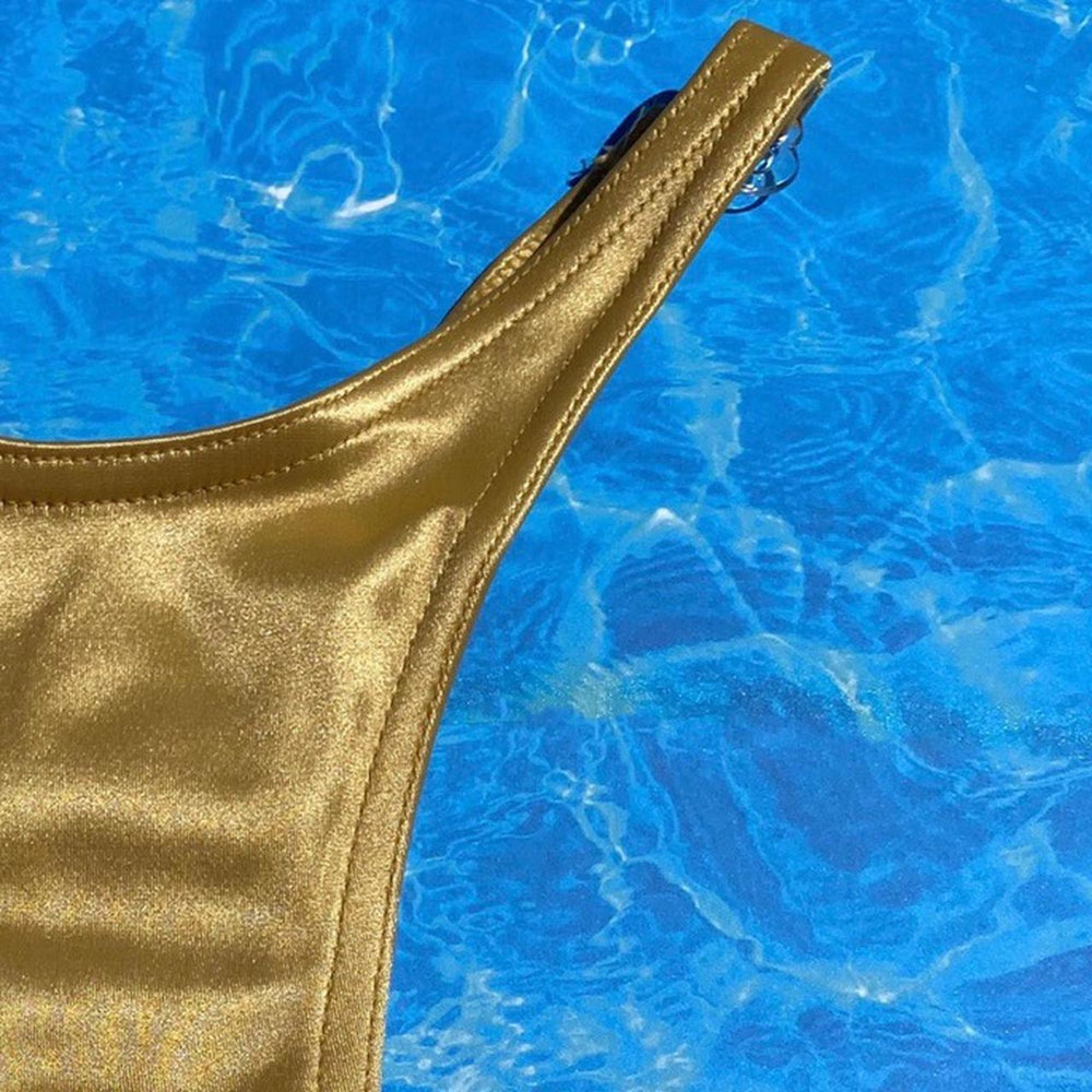 
                  
                    90's Gold Satin Clip-Side Thong Minimalist Bikini Bottom, Ultra Flattering Fit | SMALL
                  
                