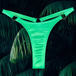 90's Lime Green Satin O-Ring Thong Minimalist Bikini Bottom