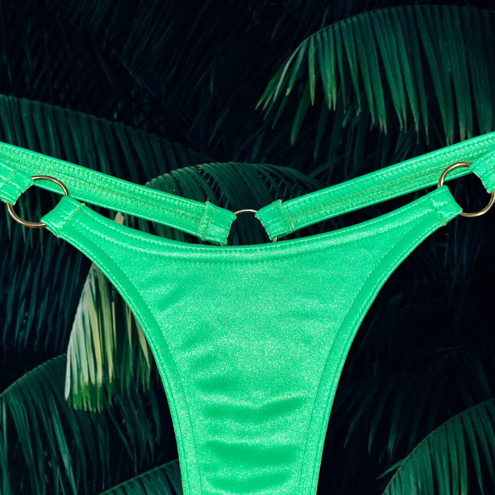 
                  
                    90's Lime Green Satin O-Ring Thong Minimalist Bikini Bottom
                  
                