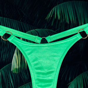 90's Lime Green Satin O-Ring Thong Minimalist Bikini Bottom