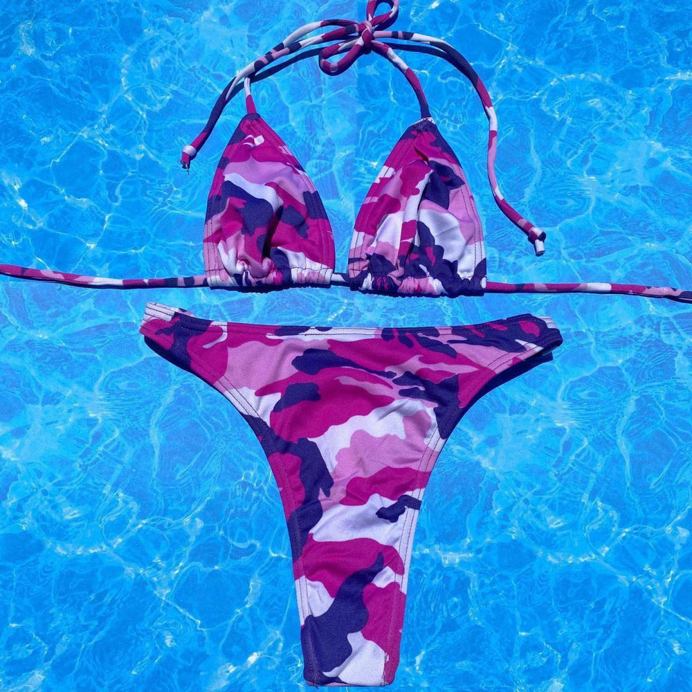 
                      
                        Y2K Retro Boho Pink Camo Slide Triangle Bikini Top
                      
                    