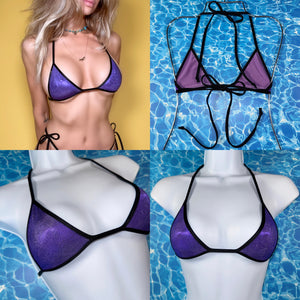 Y2K Ringer Micro Triangle Bikini Top | Metallic Orchid & Black