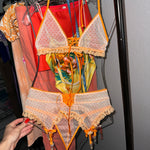 Sheer Ditsy 3 Piece Lingerie Set