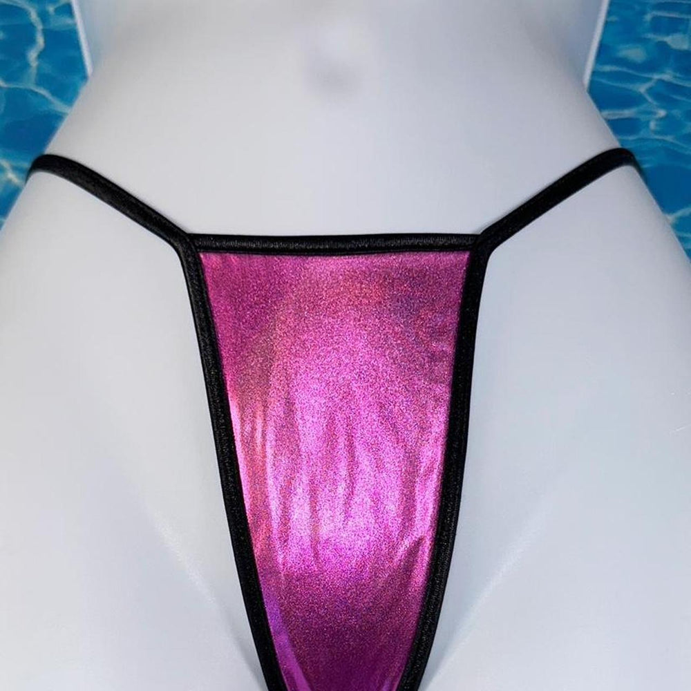 
                      
                        Y2K T-String Ringer  Bikini Bottom | Metallic Violet & Black
                      
                    